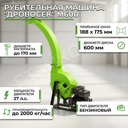 Рубительная машина "Дровосек" М600 (бензиновый двигатель, 27 л.с., электростартер) купить за 329 000 руб. с доставкой по России